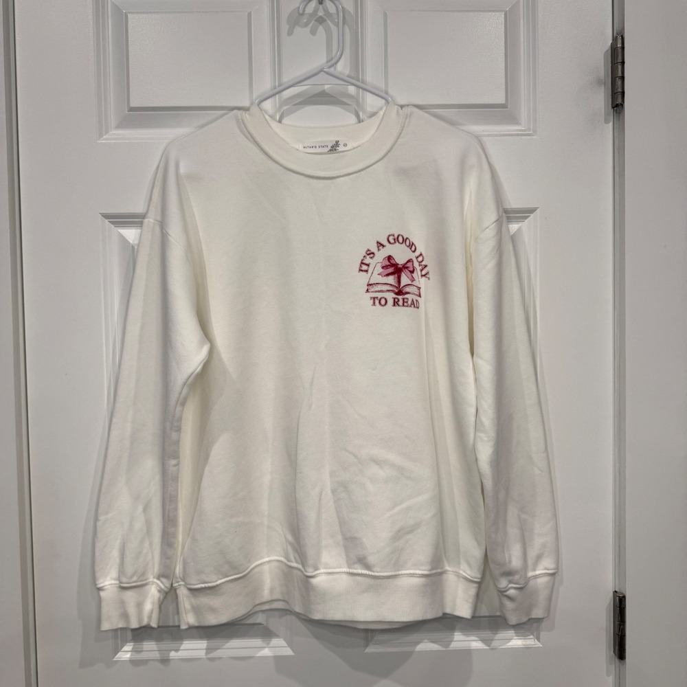 Altar'd State Books and Bows‎ Book Club Sweatshirt Cream Size XXS New